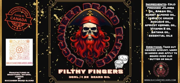 Filthy Fingers butter tart beard oil – handcrafted with essential oils for a rich, sweet vanilla and brown sugar scent. All-natural Canadian beard oil with warm pastry-inspired aroma